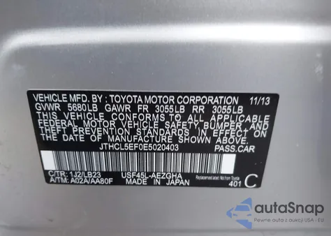 2014 Lexus Ls 460 from USA, damaged, VIN JTHCL5EF0E5020403